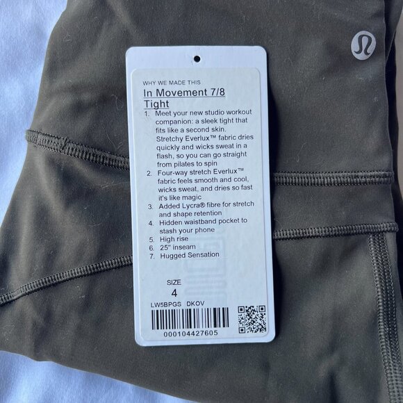 Lululemon In Movement 7/8 Tight Dark Olive Size 4 - Picture 4 of 7
